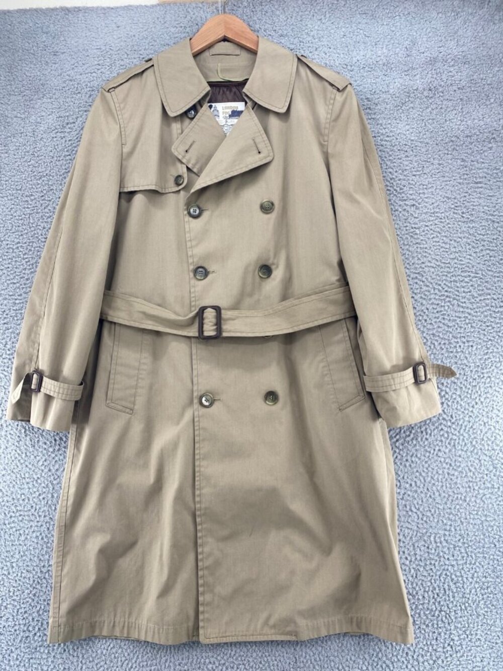 London Fog Coat Mens 40 Beige Maincoats Weatherwear Trench Double Breasted*